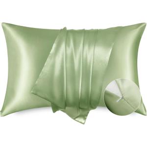 imageBedsure Satin Pillowcase with Zipper Similar to Silk Pillow Cases 2 Pack Satin King Size Pillow Cases Set of 2 Silky amp Soft Pillow Cover for Hair and Skin Gifts for Women Men Pink 20x36 Inches08  Sage Green  Zipper