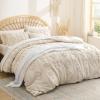 imageBedsure Green Duvet Cover Queen Size with Bowknot Jacquard Design Soft and Elegant Boho Bedding Set Luxurious Craftsmanship for a Stylish BedroomIncludes 1 90x90 Duvet Cover amp 2 Pillow Shams22  Beige Tufted No Comforter