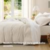 imageBedsure Textured Duvet Cover Queen Size  CottonLike Polyester Jacquard Duvet Cover Set for All Seasons  3 Pieces Elevated Dobby Ultra Soft Bedding Set NO Comforter Olive Green Queen 90x 9002  Beige No Comforter