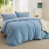 imageBedsure Textured Duvet Cover Queen Size  CottonLike Polyester Jacquard Duvet Cover Set for All Seasons  3 Pieces Elevated Dobby Ultra Soft Bedding Set NO Comforter Olive Green Queen 90x 9005  Chambray Blue No Comforter