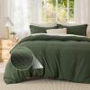 imageBedsure Textured Duvet Cover Queen Size  CottonLike Polyester Jacquard Duvet Cover Set for All Seasons  3 Pieces Elevated Dobby Ultra Soft Bedding Set NO Comforter Olive Green Queen 90x 9003  Olive Green No Comforter