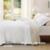 imageBedsure Textured Duvet Cover Queen Size  CottonLike Polyester Jacquard Duvet Cover Set for All Seasons  3 Pieces Elevated Dobby Ultra Soft Bedding Set NO Comforter Olive Green Queen 90x 9001  White No Comforter