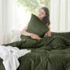 imageBedsure Waffle Weave Duvet Cover Queen Size Luxury Soft amp Breathable Comforter Cover for All Season 3 Pieces WrinkleResistant Zipper Bedding with 8 Corner Ties Black09  Olive Green  Stripe No Comforter