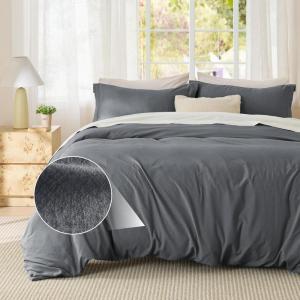 imageBedsure Textured Duvet Cover Queen Size  CottonLike Polyester Jacquard Duvet Cover Set for All Seasons  3 Pieces Elevated Dobby Ultra Soft Bedding Set NO Comforter Olive Green Queen 90x 9004  Dark Grey No Comforter