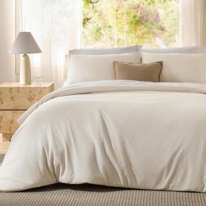 imageBedsure Textured Duvet Cover Queen Size  CottonLike Polyester Jacquard Duvet Cover Set for All Seasons  3 Pieces Elevated Dobby Ultra Soft Bedding Set NO Comforter Olive Green Queen 90x 9002  Beige No Comforter