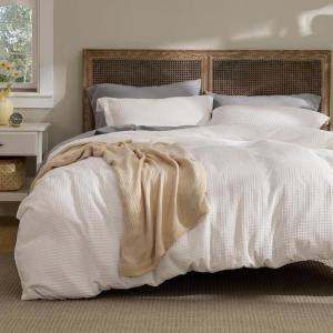 imageBedsure Waffle Weave Duvet Cover Queen Size Luxury Soft amp Breathable Comforter Cover for All Season 3 Pieces WrinkleResistant Zipper Bedding with 8 Corner Ties Black00  Ivory White No Comforter