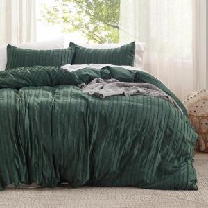 imageBedsure Waffle Weave Duvet Cover Queen Size Luxury Soft amp Breathable Comforter Cover for All Season 3 Pieces WrinkleResistant Zipper Bedding with 8 Corner Ties Black12  Forest Green  Stripe No Comforter