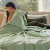 imageBedsure 100 Certified Organic Cotton Blanket  King Size Soft amp Breathable Luxury Blankets for Bed All Seasons Waffle amp Herringbone PureWoven Textured Thermal Blanket for Adults Kids Beige04  Light Green