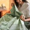 imageBedsure 100 Certified Organic Cotton Blanket  King Size Soft amp Breathable Luxury Blankets for Bed All Seasons Waffle amp Herringbone PureWoven Textured Thermal Blanket for Adults Kids Beige04  Light Green