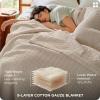 imageBedsure 100 Cotton Muslin Blanket 8Layer Queen Breathable amp Substantial Oeko TEX Gauze Bedding PureWoven AllSeason MoistureWicking Comfort Softens After Wash Linen Beige 90x90Linen Beige