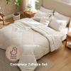 imageBedsure 7 Pieces Queen Comforter Set Premium Series Hotel Luxury Soft Bed in a Bag Goose Down Alternative Safe for Sensitive Skin Bedding Comforter All Season Medium Warmth Olive Green Queen Size07  Cream  Wavy Quilted
