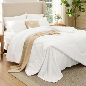 imageBedsure 7 Pieces Queen Comforter Set Premium Series Hotel Luxury Soft Bed in a Bag Goose Down Alternative Safe for Sensitive Skin Bedding Comforter All Season Medium Warmth Olive Green Queen Size03  White  Wavy Quilted