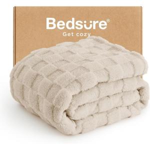 imageBedsure GentleSoft Twin Blanket for Bed  Super Soft Cozy Blankets for Kids Girls Cute Fuzzy Fleece Throws for Bedroom Couch Light Yellow 60x80 InchesBeige