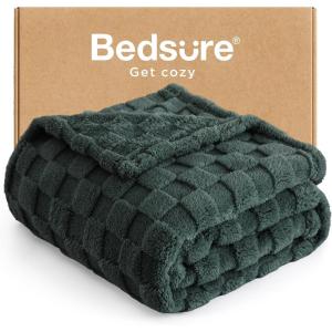 imageBedsure GentleSoft Twin Blanket for Bed  Super Soft Cozy Blankets for Kids Girls Cute Fuzzy Fleece Throws for Bedroom Couch Light Yellow 60x80 InchesDark Green