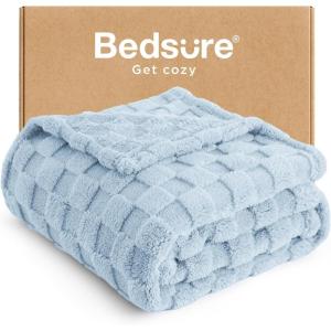 imageBedsure GentleSoft Twin Blanket for Bed  Super Soft Cozy Blankets for Kids Girls Cute Fuzzy Fleece Throws for Bedroom Couch Light Yellow 60x80 InchesLight Blue