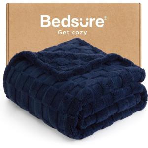 imageBedsure GentleSoft Twin Blanket for Bed  Super Soft Cozy Blankets for Kids Girls Cute Fuzzy Fleece Throws for Bedroom Couch Light Yellow 60x80 InchesNavy
