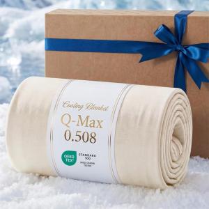 imageBedsure Lightweight Cold Blanket for Summer Bed Cooling Blanket Throw Size for Hot Sleepers Ice Cool Essentials for Hot Nights Breathable Thin Bedding for Teens Adults Navy 50 x 60Oat Milk