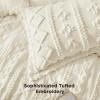 imageBedsure Boho Comforter Set Queen  Olive Green Tufted Queen Size Comforter 3 Pieces FarmhouseStyle Embroidery Bed Set Soft Fluffy Geometric Pattern Bedding for All Seasons11  Ivory  Elegant