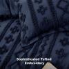 imageBedsure Boho Comforter Set Queen  Olive Green Tufted Queen Size Comforter 3 Pieces FarmhouseStyle Embroidery Bed Set Soft Fluffy Geometric Pattern Bedding for All Seasons22  Navy  Elegant
