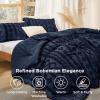imageBedsure Boho Comforter Set Queen  Olive Green Tufted Queen Size Comforter 3 Pieces FarmhouseStyle Embroidery Bed Set Soft Fluffy Geometric Pattern Bedding for All Seasons22  Navy  Elegant