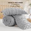 imageBedsure Boho Comforter Set Queen  Olive Green Tufted Queen Size Comforter 3 Pieces FarmhouseStyle Embroidery Bed Set Soft Fluffy Geometric Pattern Bedding for All Seasons18  Light Grey  Elegant