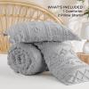 imageBedsure Boho Comforter Set Queen  Olive Green Tufted Queen Size Comforter 3 Pieces FarmhouseStyle Embroidery Bed Set Soft Fluffy Geometric Pattern Bedding for All Seasons18  Light Grey  Elegant