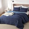 imageBedsure King Size Comforter Set Black  Bed in a Bag King Bedding 7 Pieces Cationic Dyed Bed Set Gift for Family Black Soft Bedding for All Seasons Comforter with Sheets Pillowcases amp Shams24  Navy Blue  Reversible