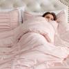 imageBedsure Purple Comforter Set Queen GentleSoft 3 Pieces Breathable Bow Comforter Set Women Girls with 2 Pillow Shams Cute Queen Bedding Sets Purple Room Decor Aesthetic Bedroom Decor 90x90 Inches05  Bow Trim Crystal Pink