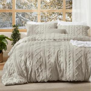 imageBedsure Boho Comforter Set Queen  Olive Green Tufted Queen Size Comforter 3 Pieces FarmhouseStyle Embroidery Bed Set Soft Fluffy Geometric Pattern Bedding for All Seasons08  Linen  Elegant