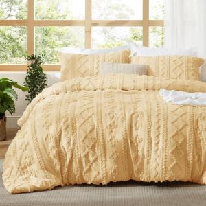 imageBedsure Boho Comforter Set Queen  Olive Green Tufted Queen Size Comforter 3 Pieces FarmhouseStyle Embroidery Bed Set Soft Fluffy Geometric Pattern Bedding for All Seasons12  Yellow  Elegant