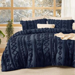imageBedsure Boho Comforter Set Queen  Olive Green Tufted Queen Size Comforter 3 Pieces FarmhouseStyle Embroidery Bed Set Soft Fluffy Geometric Pattern Bedding for All Seasons22  Navy  Elegant