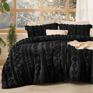 imageBedsure Boho Comforter Set Queen  Olive Green Tufted Queen Size Comforter 3 Pieces FarmhouseStyle Embroidery Bed Set Soft Fluffy Geometric Pattern Bedding for All Seasons20  Black  Elegant