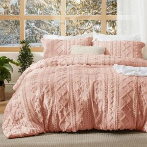 imageBedsure Boho Comforter Set Queen  Olive Green Tufted Queen Size Comforter 3 Pieces FarmhouseStyle Embroidery Bed Set Soft Fluffy Geometric Pattern Bedding for All Seasons24  Light Pink  Elegant