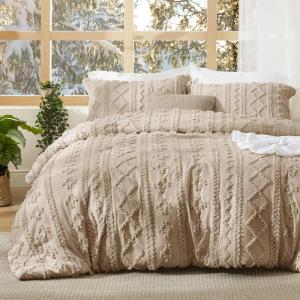 imageBedsure Boho Comforter Set Queen  Olive Green Tufted Queen Size Comforter 3 Pieces FarmhouseStyle Embroidery Bed Set Soft Fluffy Geometric Pattern Bedding for All Seasons09  Khaki  Elegant