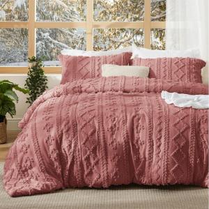 imageBedsure Boho Comforter Set Queen  Olive Green Tufted Queen Size Comforter 3 Pieces FarmhouseStyle Embroidery Bed Set Soft Fluffy Geometric Pattern Bedding for All Seasons25  Grayish Pink  Elegant
