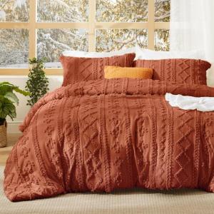 imageBedsure Boho Comforter Set Queen  Olive Green Tufted Queen Size Comforter 3 Pieces FarmhouseStyle Embroidery Bed Set Soft Fluffy Geometric Pattern Bedding for All Seasons27  Terracotta  Elegant