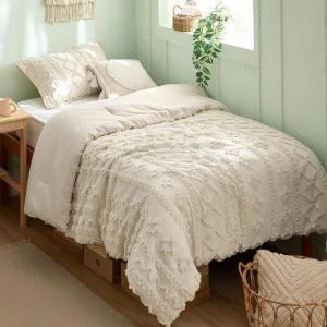 imageBedsure Boho Comforter Set Queen  Olive Green Tufted Queen Size Comforter 3 Pieces FarmhouseStyle Embroidery Bed Set Soft Fluffy Geometric Pattern Bedding for All Seasons01  Beige  Elegant