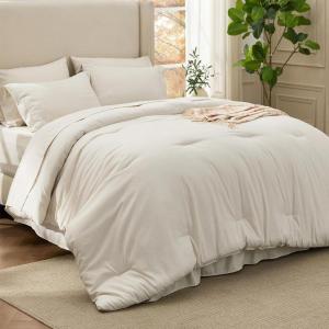 imageBedsure King Size Comforter Set Black  Bed in a Bag King Bedding 7 Pieces Cationic Dyed Bed Set Gift for Family Black Soft Bedding for All Seasons Comforter with Sheets Pillowcases amp Shams04  Beige