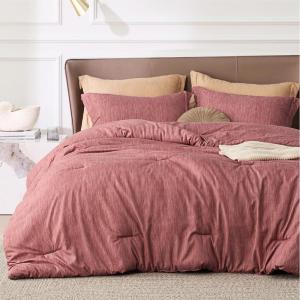 imageBedsure King Size Comforter Set Black  Bed in a Bag King Bedding 7 Pieces Cationic Dyed Bed Set Gift for Family Black Soft Bedding for All Seasons Comforter with Sheets Pillowcases amp Shams06  Pink Clay Melange