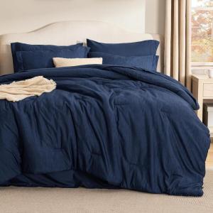 imageBedsure King Size Comforter Set Black  Bed in a Bag King Bedding 7 Pieces Cationic Dyed Bed Set Gift for Family Black Soft Bedding for All Seasons Comforter with Sheets Pillowcases amp Shams05  Navy