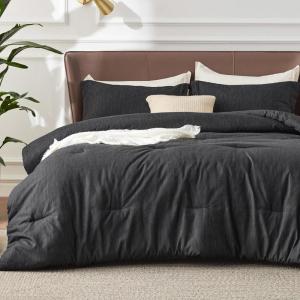 imageBedsure King Size Comforter Set Black  Bed in a Bag King Bedding 7 Pieces Cationic Dyed Bed Set Gift for Family Black Soft Bedding for All Seasons Comforter with Sheets Pillowcases amp Shams03  Charcoal Melange