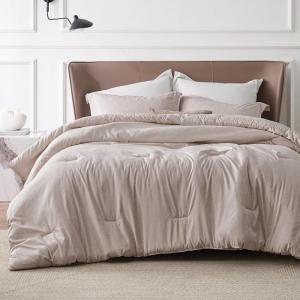 imageBedsure King Size Comforter Set Black  Bed in a Bag King Bedding 7 Pieces Cationic Dyed Bed Set Gift for Family Black Soft Bedding for All Seasons Comforter with Sheets Pillowcases amp Shams04  Oat Melange