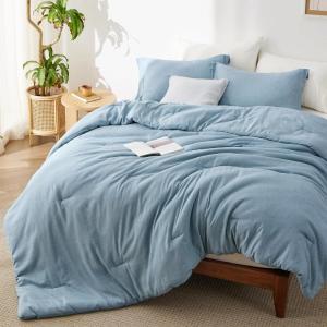 imageBedsure King Size Comforter Set Black  Bed in a Bag King Bedding 7 Pieces Cationic Dyed Bed Set Gift for Family Black Soft Bedding for All Seasons Comforter with Sheets Pillowcases amp Shams05  Storm Blue Melange