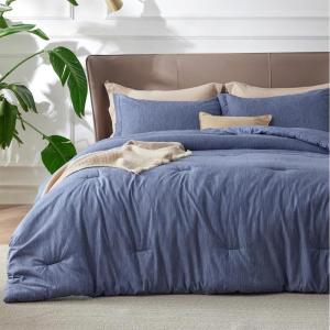 imageBedsure King Size Comforter Set Black  Bed in a Bag King Bedding 7 Pieces Cationic Dyed Bed Set Gift for Family Black Soft Bedding for All Seasons Comforter with Sheets Pillowcases amp Shams05  Infinity Blue Melange