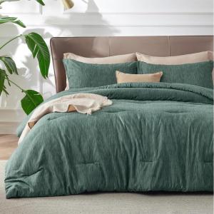 imageBedsure King Size Comforter Set Black  Bed in a Bag King Bedding 7 Pieces Cationic Dyed Bed Set Gift for Family Black Soft Bedding for All Seasons Comforter with Sheets Pillowcases amp Shams02  Dark Green Melange