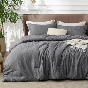 imageBedsure King Size Comforter Set Black  Bed in a Bag King Bedding 7 Pieces Cationic Dyed Bed Set Gift for Family Black Soft Bedding for All Seasons Comforter with Sheets Pillowcases amp Shams03  Dark Grey Melange