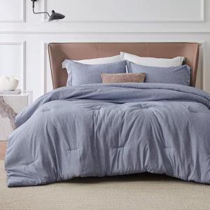 imageBedsure King Size Comforter Set Black  Bed in a Bag King Bedding 7 Pieces Cationic Dyed Bed Set Gift for Family Black Soft Bedding for All Seasons Comforter with Sheets Pillowcases amp Shams05  Navy Blue Melange