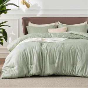imageBedsure King Size Comforter Set Black  Bed in a Bag King Bedding 7 Pieces Cationic Dyed Bed Set Gift for Family Black Soft Bedding for All Seasons Comforter with Sheets Pillowcases amp Shams02  Celadon Green Melange