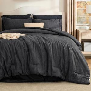 imageBedsure King Size Comforter Set Black  Bed in a Bag King Bedding 7 Pieces Cationic Dyed Bed Set Gift for Family Black Soft Bedding for All Seasons Comforter with Sheets Pillowcases amp Shams03  Black