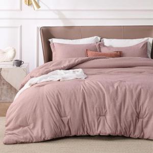 imageBedsure King Size Comforter Set Black  Bed in a Bag King Bedding 7 Pieces Cationic Dyed Bed Set Gift for Family Black Soft Bedding for All Seasons Comforter with Sheets Pillowcases amp Shams06  Dusty Pink Melange